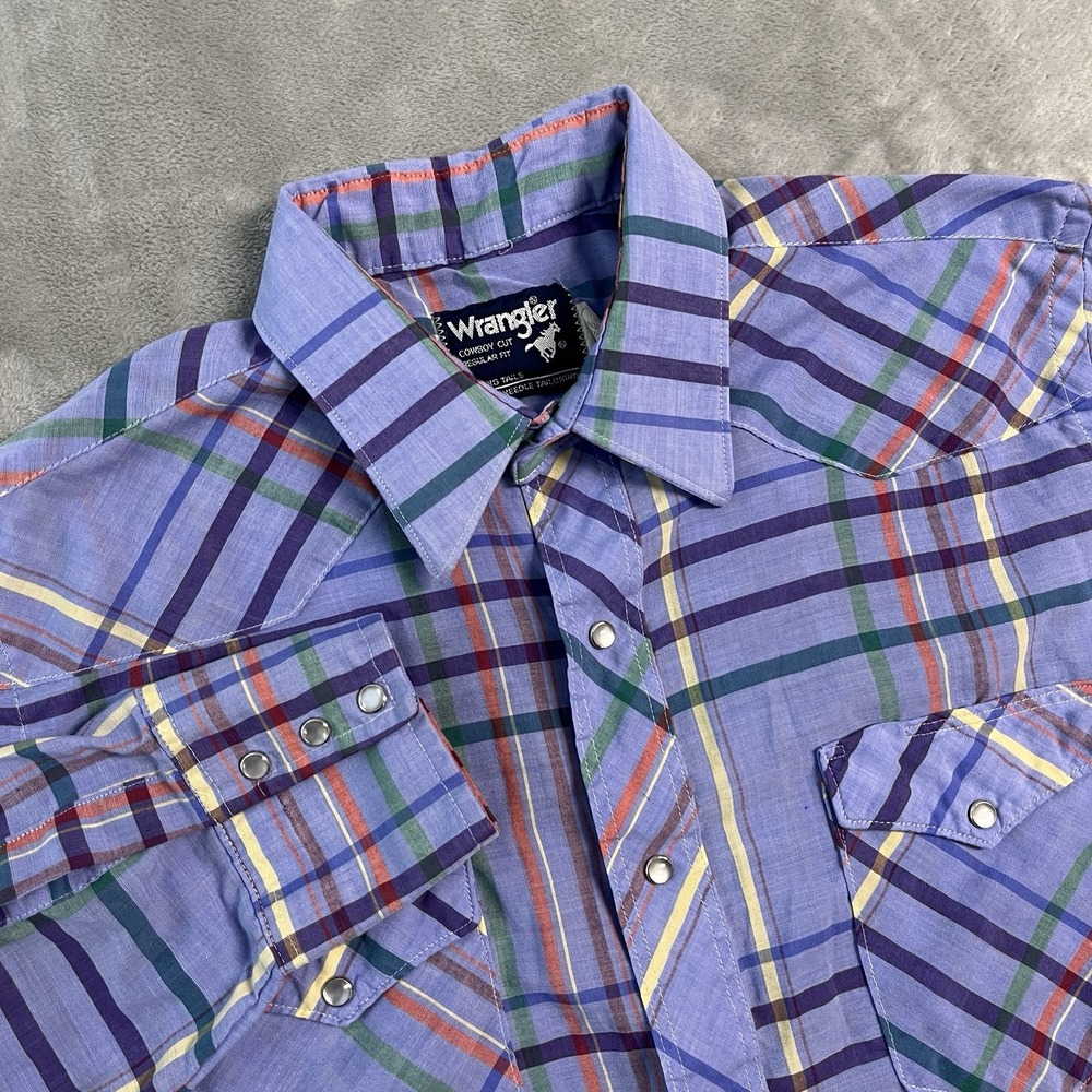 Vintage 90s Wrangler Cowboy Cut Mens 16.5 L Plaid Pearl Snap Western Shirt USA